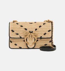 Petit sac à main mini love bag one light en raphia à chevrons et cuir Pinko