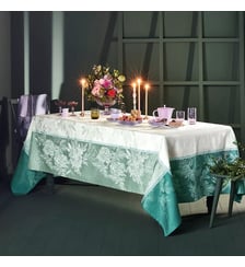 Nappe pur coton antitache motif jacquard vert Jardin de pivoines vert Garnier Thiebaut