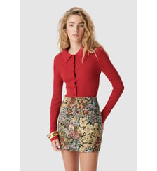Cardigan col polo tricot côtelé boutonné Ikks