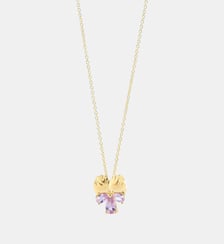 Collier pendentif doré pensée et pierres roses Les Néréides