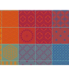 Set pur coton enduit motif jacquard orange violet Mille hana floralies Garnier Thiebaut