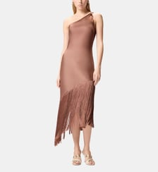 Robe courte asymétrique en satin à franges Pinko