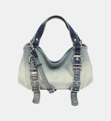 D-One-Sac small à poignée supérieure en denim solarisé orné de cristaux Diesel