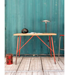 Bureau en bois et métal rouge Edouard N°1027- Produit chiné Debongout