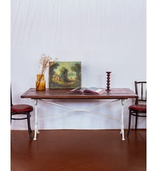 Grande table à manger bistro en bois foncé Denise N°124- Produit chiné Debongout