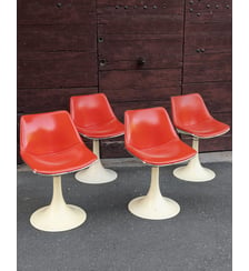 Lot de 4 chaises à piètement tulipe en skaï rouge style Space Age Alma N°1944- Produit chiné Debongout