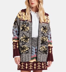 Cardigan Embroidered Chalet Multicolor Grey/Yellow La DoubleJ