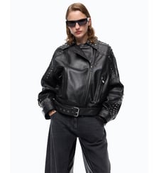 Blouson de motard en cuir nappa clouté Pinko
