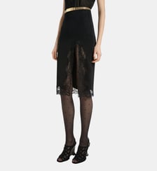 Jupe mi-longue en maille et dentelle Balmain
