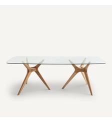Table rectangulaire en verre trempé et chêne massif, 8 couverts AM.PM