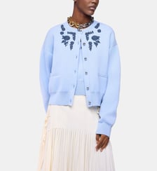 Cardigan à manches longues en laine tricotée avec broderie florale Rabanne