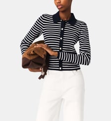 Cardigan rayé à col polo Maje