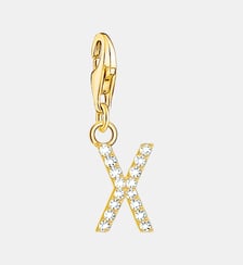 Thomas Sabo Pendentif Charm lettre X avec pierres blanches plaqué or doré or jaune 18 carats, Argent sterling 925 Thomas Sabo