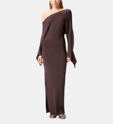 Robe longue côtelée à col asymétrique Pinko