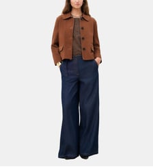 Veste vbrielle - Motif uni - Cuir d agneau - Coupe droite Caroll
