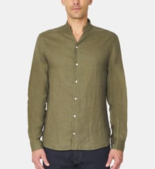 Chemise col chef en lin kaki coupe droite Atelier Privé