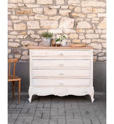 Grande commode blanche en bois massif Garance N°745- Produit chiné Debongout