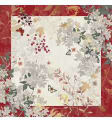 Serviette lin & coton lavé 150 g/m² imprimé bordeaux beige Vintage flowers cranberry Garnier Thiebaut