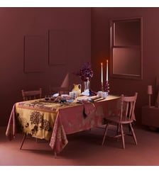 Nappe pur coton antitache motif jacquard bordeaux orange Hortensias rouille Garnier Thiebaut