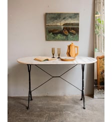 Table à manger en marbre et métal Romy N°1515- Produit chiné Debongout