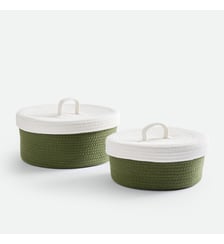 Lot de 2 paniers en coton avec couvercle, diamètre 29 et 35 cm La Redoute Interieurs