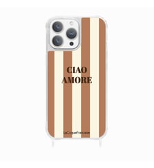 Coque de téléphone glossy ciao amore marron avec anneaux pour iPhone 15 Pro La Coque Française