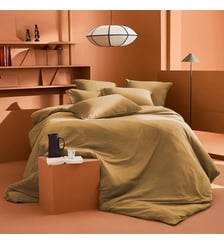Housse de couette gaze de coton lavé uni vert Malia kaki Garnier Thiebaut