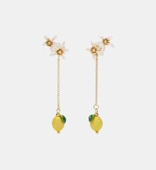 Boucles d'oreilles pendantes Citron et fleurs de citronnier Les Néréides