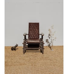 Fauteuil en bois et cuir marron Emmanuel N°18- Produit chiné Debongout
