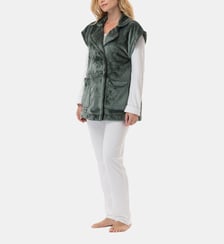 Veste manches courtes boutonnée en peluche flanelle ESSENTIEL H76A Lingerie Le Chat