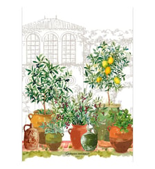 Torchon lin & coton lavé 190 g/m² imprimé marron vert Jardin provencal olive Garnier Thiebaut