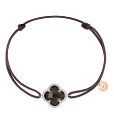 Bracelet, quartz fume, diamants, cordon taupe, or rose Morganne Bello