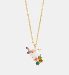 Collier pendentif plectrophane des neiges, bouton de rose et cristaux Les Néréides