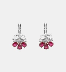 Boucles d'oreilles dormeuses argentées cosmos et pierres rouges Les Néréides
