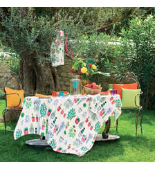 Nappe lin & coton lavé 150 g/m² imprimé multicolore Mille pepinieres floraison Garnier Thiebaut