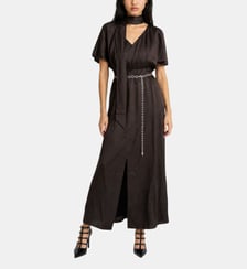 Robe longue col lavallière en satin marron The Kooples