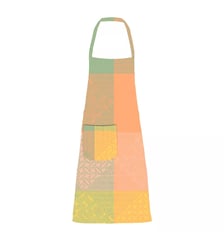 Tablier pur coton enduit motif jacquard jaune rose Mille empreintes pastel Garnier Thiebaut