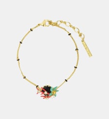 Bracelet fin pierre ronde facettée noire, corail rouge, étoile de mer bleue et perle de culture Les Néréides