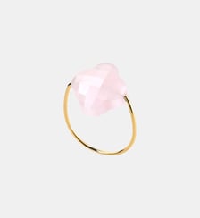 Bague or jaune trefle quartz rose poudre Morganne Bello