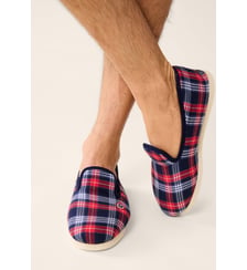 Chaussons d'intérieur à motif tartan bleu, blanc, rouge - Pantoufles Tartan Bleu Blanc Rouge Le Slip Francais
