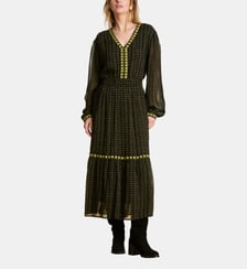 Robe longue cintrée imprimée à manches longues La Fée Maraboutée