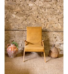 Fauteuil scandinave en tissu moutarde Jakob N°1383- Produit chiné Debongout