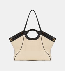 Sac cabas Tote Large en toile et cuir lisse Balmain