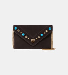 Petite pochette enveloppe en daim avec clous et bandoulière Pinko