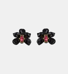 Boucles d'oreilles tiges orchidée noire et cristal rose Les Néréides