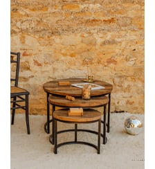 Tables gigognes en bois et métal noir Barbara N°201- Produit chiné Debongout