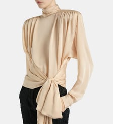 Blouse épaulée nouée en mousseline de soie Balmain