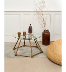 Table basse ronde en verre et bois Donna N°1071- Produit chiné Debongout