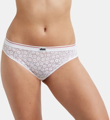 Slip en dentelle blanche et basque tricolore Dim