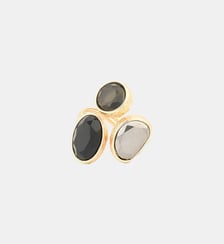 Bague 3 cabochons à facettes gris et noirs Balaboosté